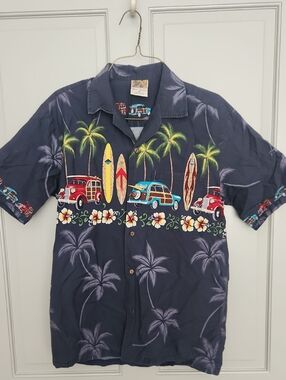 Grey Hawaiian Surf & Palm Short-Sleeve Shirt